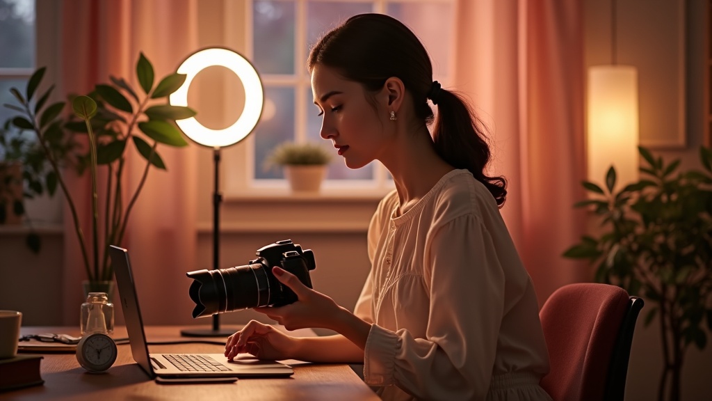 Женщина планирует карьеру создателя контента с ноутбуком