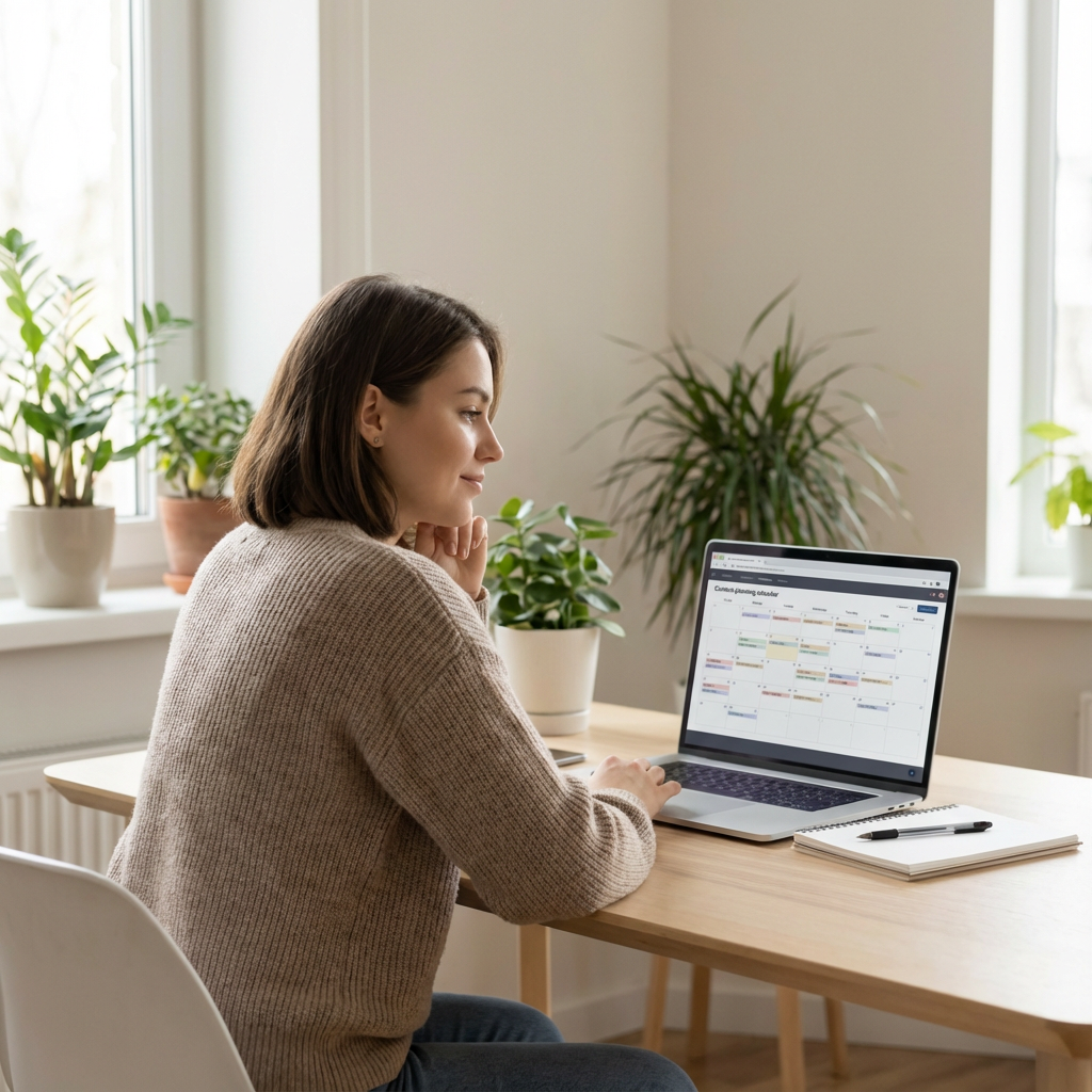 Уверенная создатель контента планирует стратегию OnlyFans на ноутбуке